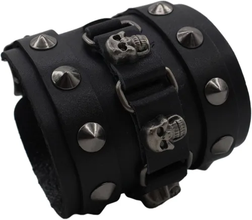 Vista 2 de Scddboy Pulsera ancha de cuero gótico para hombre, estilo punk rock Biker