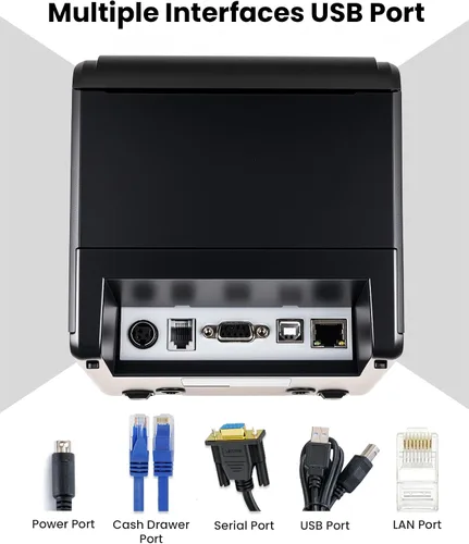Vista 10 de Impresora de Recibos Térmica vretti, Impresora Térmica Directa de 3'1/8 80mm con USB Serial LAN Port - Impresora POS de Cocina con Soporte