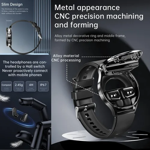 Vista 3 de X10 - Reloj inteligente con auriculares para iPhone, teléfonos inteligentes Android, 1.39 pulgadas, redondo, Bluetooth, llamadas, reloj inteligente