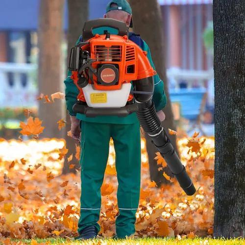 Vista 5 de Mochila de gas soplador de hojas, 52 cc 550 CFM 2 ciclos de gasolina aspiradora de jardín, volumen de aire, apto para césped, jardín, hojas