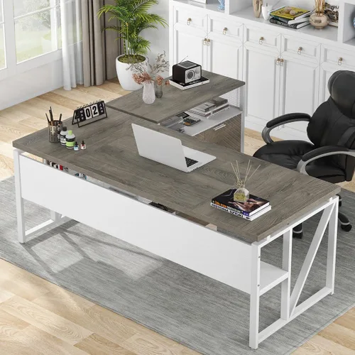 Vista 12 de Tribesigns Escritorio en forma de L de 55 pulgadas con cajón, escritorio ejecutivo para computadora y archivador lateral, 2 piezas de muebles