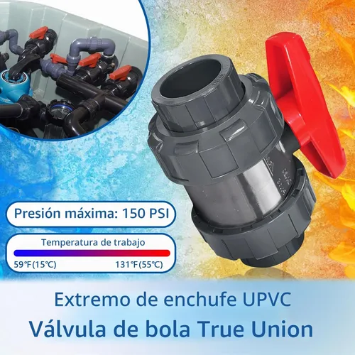 Vista 4 de Boltigen 1" PVC True Union válvula de bola, válvula de cierre de puerto completo