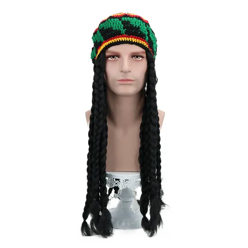 Vista 2 de Rasta Dreadlocks - Peluca de gorro con Tam de 28 pulgadas, punto reggae holgado, gorro de ganchillo jamaicano, gorra elástica de punto hippie, pelo