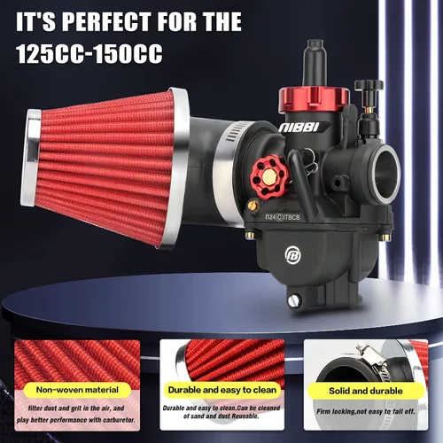 Vista 7 de NIBBI Carburador PE24 con kit de filtros de aire de 48mm, mejora el rendimiento de motocicletas de cross, compatible con 125cc-150cc para Apollo