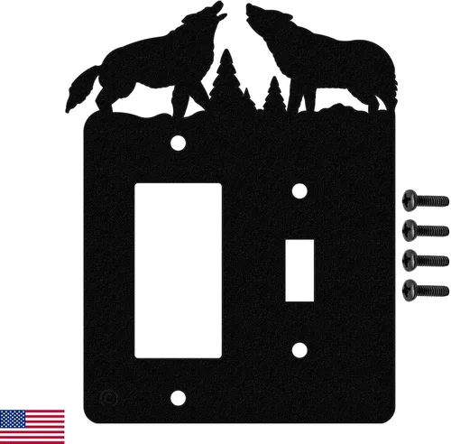 Vista 16 de Interruptor de luz de palanca Howling Wolves y placa de pared dúplex individual (palanca individual con potencia, negro) - Fabricado en Estados