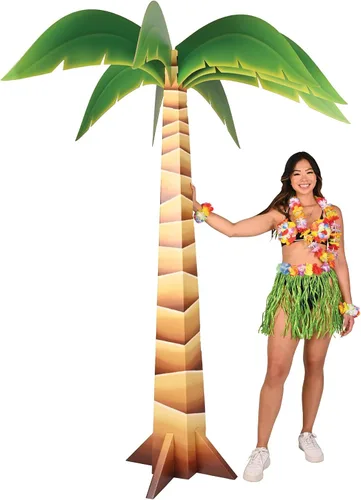 Vista 4 de Beistle Cartón grande de 7 pies 3 pulgadas x 6 pies para fiesta hawaiana 3-D palmera fotográfica, tema Luau fondo de fotografía tropical