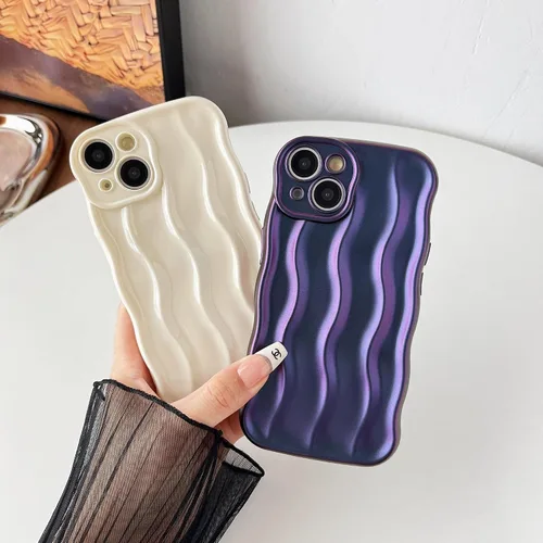Vista 3 de Caseative - Funda para iPhone 14, color verde Patrón de ondulación de agua Marco de onda rizada suave