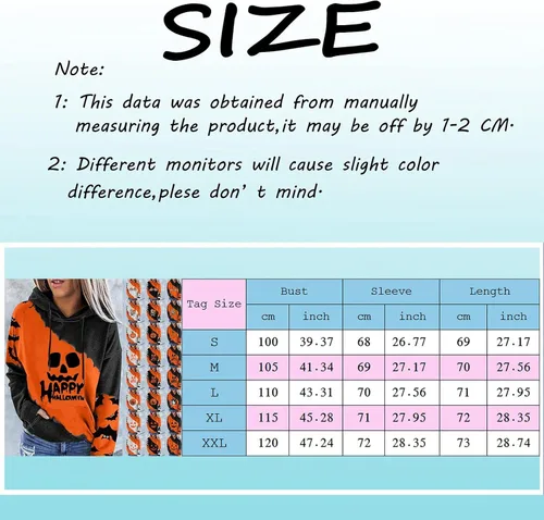 Vista 3 de BAGELISE Camisa de Halloween para mujer sudadera de manga larga con capucha y bloques de color suéter casual