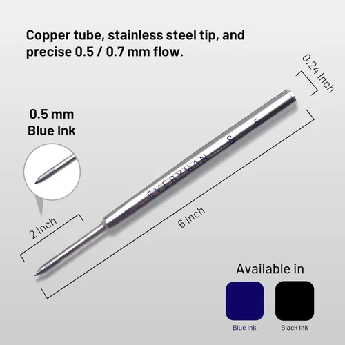 Vista 6 de Recargas de bolígrafo de gel Everyman Blue Grafton Premium, punta fina de 0,5 mm, cartucho de tinta de metal de escritura suave, compatible con Azul