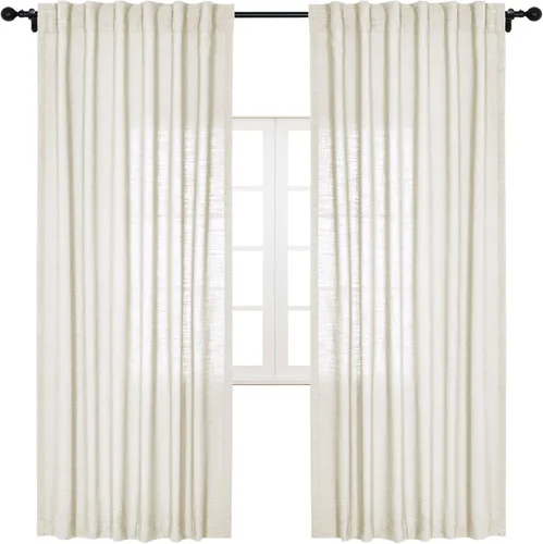 Vista 44 de cololeaf Cortinas de lino naturales de 63 pulgadas de largo, cortinas neutras con bolsillo para barra, pestaña trasera, oscurecimiento de la Aqua