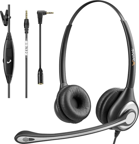 Vista 7 de Wantek Auriculares para teléfono celular con micrófono con cancelación de ruido para portátiles, PC, conector de 0.138 in, control de volumen