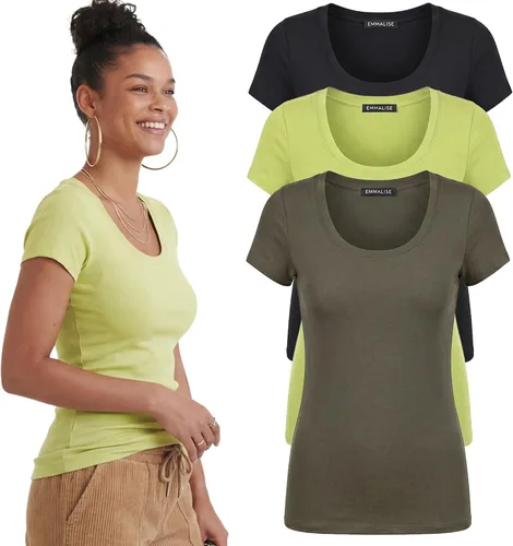 Vista 47 de Emmalise - Camiseta de manga corta para mujer, cuello redondo, estilo básico, pack de valor, tallas junior y grandes