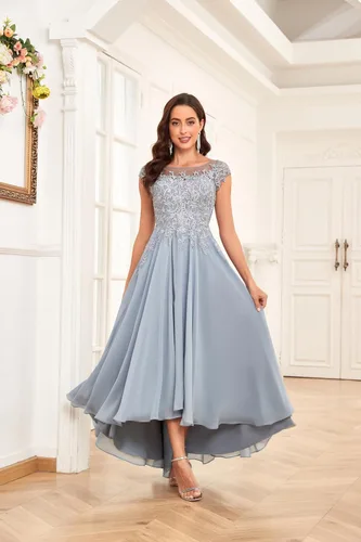 Vista 4 de Vestidos de novia para mujer, de gasa, con encaje, formal, para madre y novio, con bolsillos