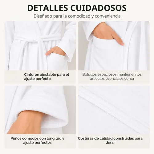 Vista 5 de BIOLINEN Albornoz 100% algodón rizado con cuello y zapatillas