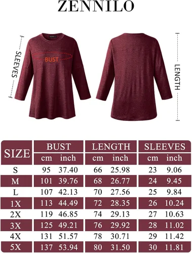 Vista 114 de ZENNILO Camisetas casuales de manga 3/4 para mujer, holgadas, cuello redondo, lindas camisetas básicas