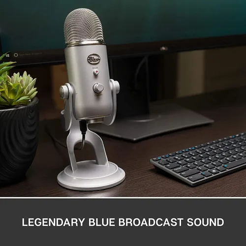Vista 3 de [Renovado] Micrófono USB Blue Yeti para grabación y transmisión en PC y Mac, 3 cápsulas de condensador, 4 patrones de captación, salida