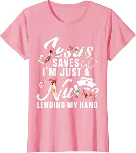 Vista 34 de Jesus Saves I'm Just A Nurse Lending My Hand RN Christian T-Shirt Asphalt Grey