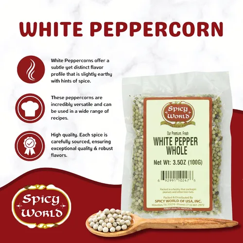 Vista 2 de Spicy World Pimienta blanca entera de 3.5 onzas 100% natural y pura Granos de pimienta blanca Granos de pimienta blanca entera de primera