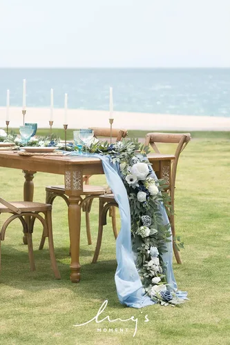 Vista 5 de Ling's moment Dusty Blue Artificial Flower Garland Wedding Arch 6 FT Azul polvoriento y azul marino