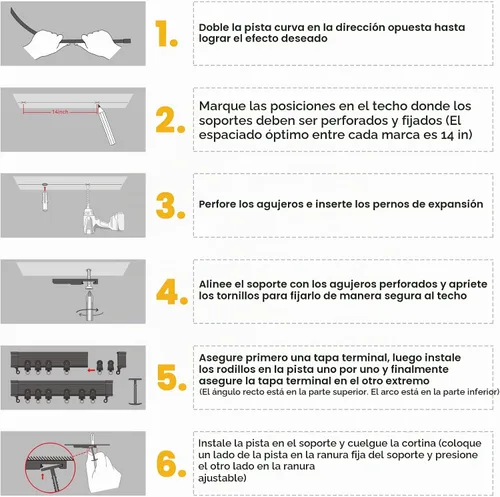 Vista 3 de Riel de cortina de techo flexible y plegable, montaje para riel de cortina con sistema de rieles de cortina, divisor de habitación, varilla