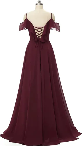 Vista 3 de Rmaytiked Vestido de dama de honor de gasa con tirantes delgados, largo con abertura, vestido formal de noche, vestidos de fiesta de boda para mujer