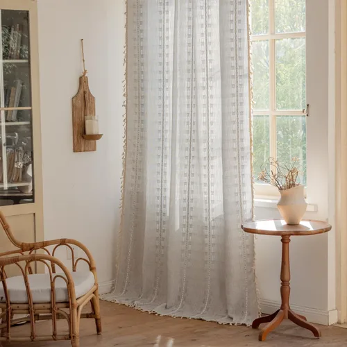 Vista 13 de Sutuo Home - Cortinas bohemias negras de 84 pulgadas de largo para dormitorio y guardería, cortinas de estilo rústico con dobladillo para barra