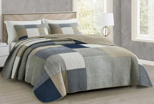 Vista 13 de Chezmoi Collection Caleb - Juego de edredón de 2 piezas con diseño floral a cuadros en gris apagado, blanco y marfil, rectangular, prelavado