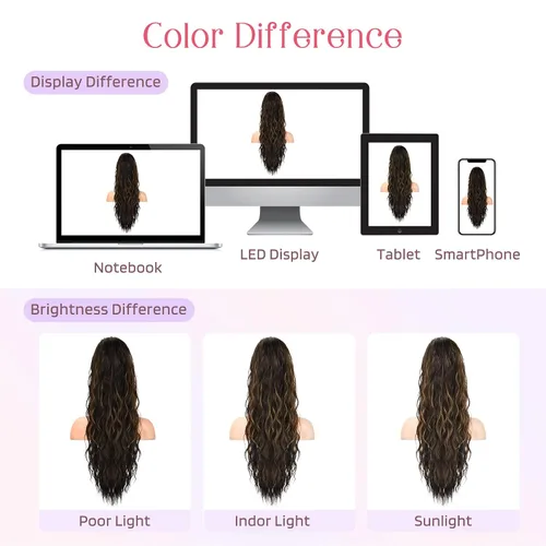 Vista 6 de HOOJIH Extensión de cola de caballo, extensiones de cabello con cordón para cola de caballo de 26 pulgadas de largo, pelo rizado y ondulado natural