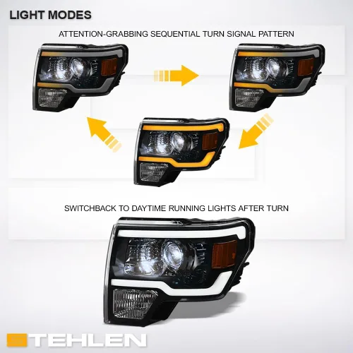 Vista 6 de Stehlen 642167826446 Compatible con Ford F150 Switchback 2009-2014 - Barra secuencial de tira de luces LED con señal ámbar, color negro