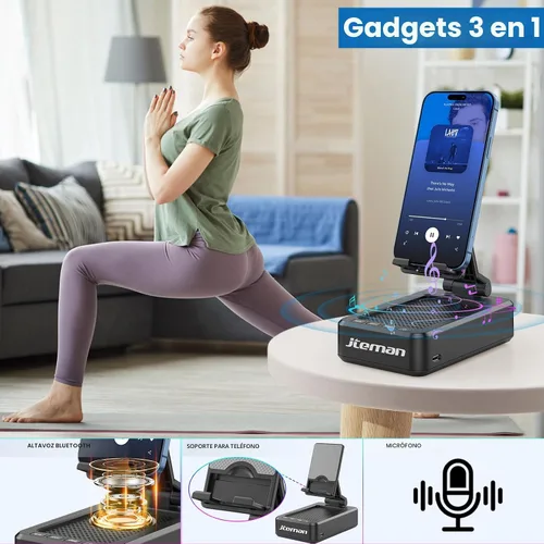 Vista 2 de JTEMAN Soporte para teléfono celular con altavoz Bluetooth, regalos