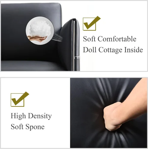 Vista 6 de Silla decorativa de dos plazas, sofá tapizado de piel sintética, soporte lumbar ergonómico, para sala de espera cúbica, silla de recepción, moderna
