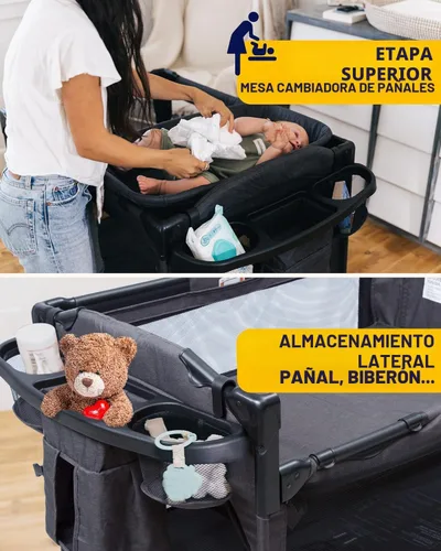 Vista 4 de BEKA cuna para bebé de 4 en 1 para colocar al lado de la cama, cuna para bebé de 4 funciones, cuna para colocar al lado de la cama, corralito, mesa