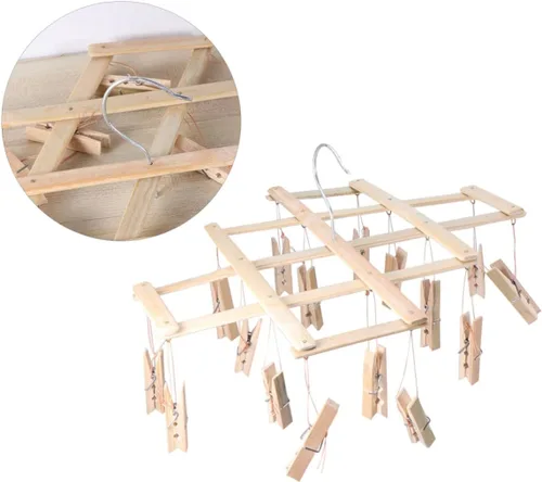 Vista 2 de Zerodeko Estante de secado de ropa multiclip para calcetines, ahorrador de espacio, 16 clavijas, ganchos giratorios para montaje en pared