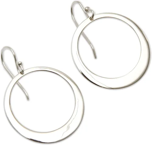 Vista 2 de NOVICA Pendientes colgantes hechos a mano de plata de ley 925 únicos sin piedra Perú 1.7 in L x 1.1 in W 'Perfect Moon', Plata, No es una piedra