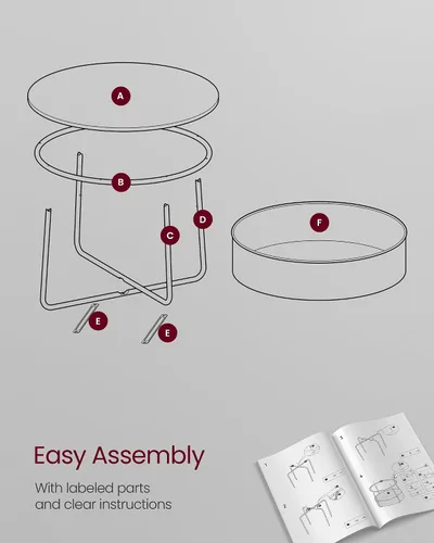 Vista 6 de VASAGLE Colección LILEA - Mesa de centro con almacenamiento, mesa redonda para sala de estar con cesta de tela, estilo moderno, marco de metal