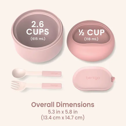 Vista 10 de Bentgo Tazón - Tazón Aislado Resistente a Fugas con Compartimento para Aperitivos, Utensilios Plegables y Diseño Mejorado de Agarre Fácil