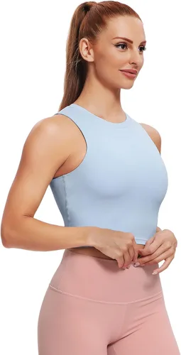 Vista 5 de Natural Feelings - Sujetadores deportivos sin mangas, con relleno extraíble, para mujer ombligueras para yoga, entrenamiento, correr
