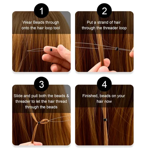 Vista 6 de NEWISHTOOL Kit de micro enlaces para extensiones de cabello, pinzas para extensiones de cabello para cuentas, herramienta de gancho y aguja de bucle