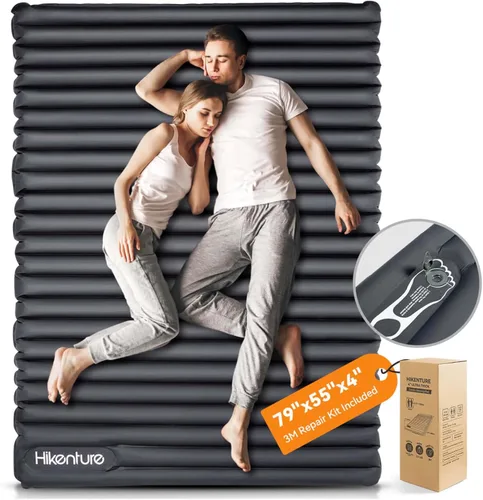 Vista 13 de Hikenture Colchoneta de dormir doble para campamento, colchón de campamento extra grueso de 4 pulgadas para 2 personas, colchoneta inflable