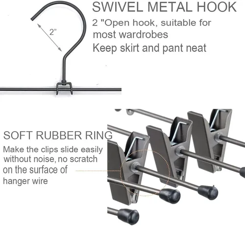 Vista 8 de Perchas para pantalones de 13.8 pulgadas, color gris oscuro, perchero con clips, clips de metal, perchas para pantalones que ahorran espacio