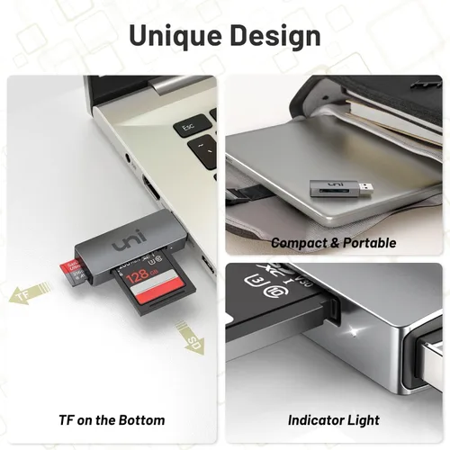 Vista 5 de Lector de tarjetas SD uni, adaptador de tarjeta SD USB 3.0 de alta velocidad para SD/Micro SD/TF Micro SD Memory Card Reader, Support