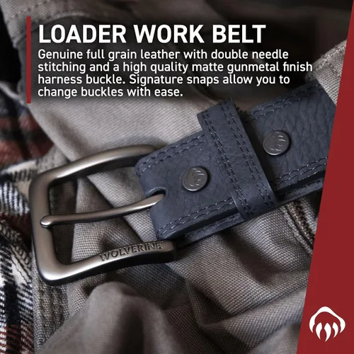 Vista 5 de Wolverine Men's Full Grain Leather Work Belt Workwear Heavy Duty Utility Rugged Durable Metal Buckle