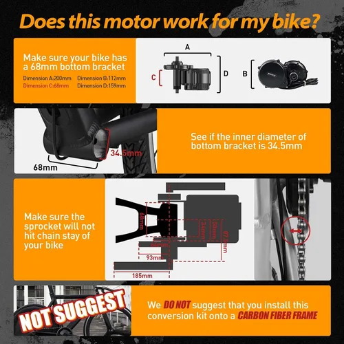 Vista 4 de Kit de conversión para bicicleta eléctrica Bafang con motor medio BBS-HD 48 V 1000 W, accesorios para motor, pantalla opcional, kit para tubo 36V