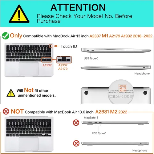 Vista 2 de MOSISO Funda compatible con MacBook Air de 13 pulgadas versión 2022-2018 A2337 M1 A2179 A1932, carcasa rígida de plástico, funda vertical, cubierta