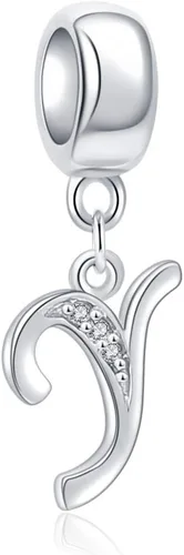 Vista 104 de ABUN Abalorio de plata de ley 925 con letra A a la Z, espaciador de inicial, con circonita cúbica transparete colgante, auténtica, para pulseras