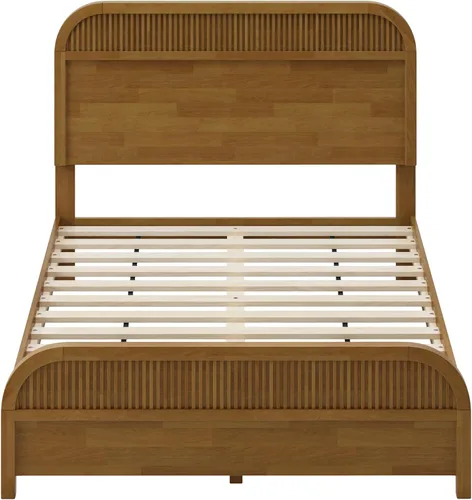 Vista 5 de Christopher Knight Home Base de cama de madera tamaño Queen con cabecero, cama de plataforma con acabado de roble, madera maciza y fabricada,
