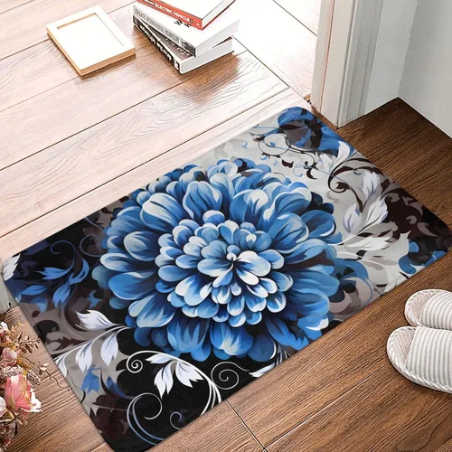 Vista 16 de Tapete para puerta delantera, tapete de bienvenida con estampado floral azul y blanco, absorbente, antideslizante, tapete de entrada suave, alfombra