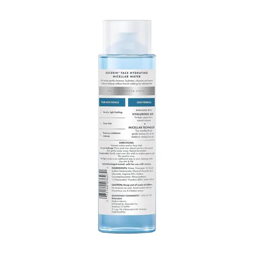 Vista 2 de Eucerin Agua micelar hidratante de limpieza facial con ácido hialurónico, limpiador facial y removedor de maquillaje, sin fragancia y no seca