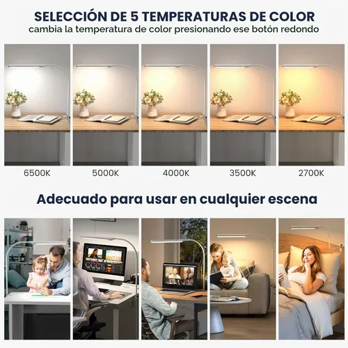 Vista 4 de MY BEAUTY LIGHT Lámpara de escritorio LED inteligente con abrazadera, luz de escritorio con sensor de onda de mano, 2700-6500K 5 temperaturas