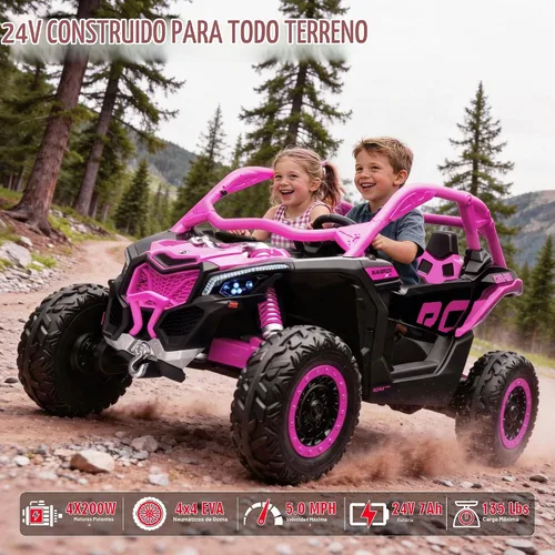 Vista 4 de 24V CAN-AM Maverick X3 con licencia de 2 plazas para niños UTV Rosa intenso